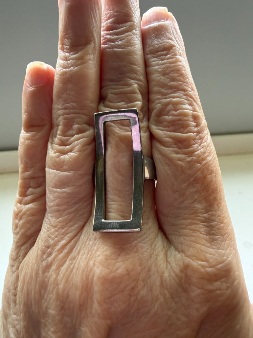 Modern Sterling Silver Open Rectangle Ring, Size 8.5 Marked 925
